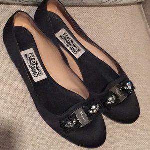 Salvatore Ferragamo Vara Rhinestone Satin Flats